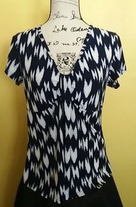 Victoria Blue And White Print Top